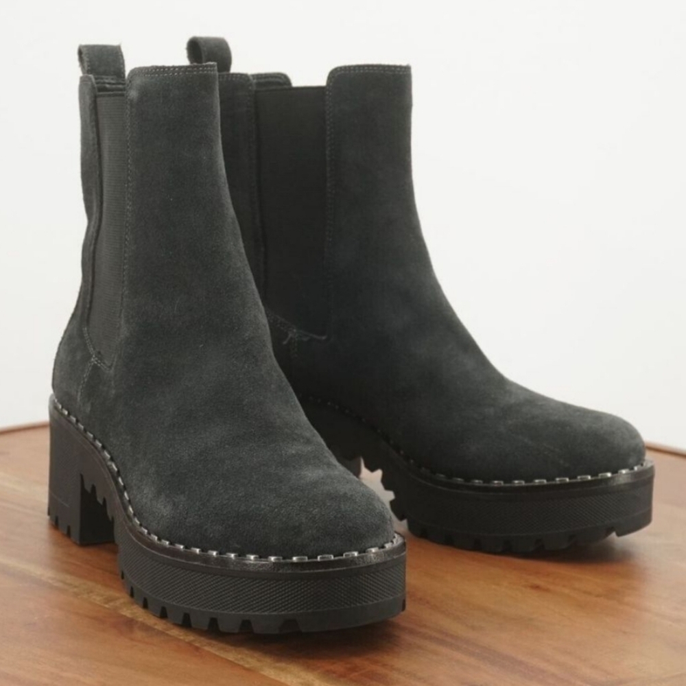 NWOB ~ Vince Camuto Madisha Suede Chelsea Lug Boot with Silver Hardware